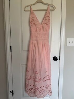NWT FUTURE COLLECTIVE | Soft Pink Eyelet Maxi Dress with Smocked Waist - Size M